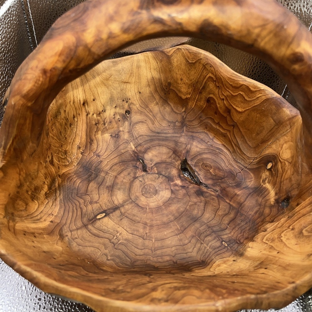 Vtg Roscher Style 10x11x4 Hand Carved Burl Wood Root Basket Bowl  Rustic